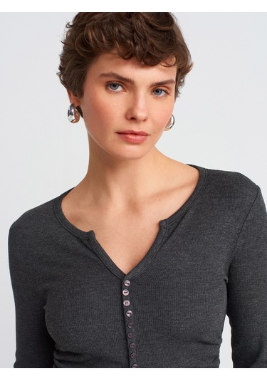 31548 Düğme Detaylı Büzgülü Top-antrasit Antrasit