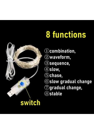 Mavi Noel Işığı 10m 20m Bakır Gümüş Tel Usb Led Dize İşıklar Peri Noel Düğün Parti Dekor İçin Su Geçirmez Tatil Aydınlatma 2m Mavi