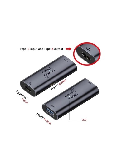 Usb 3.2 Usba 3.0 Kadın - Usbc Dişi Genişletici Aktif Tekrarlayıcı Adaptörü, Gri