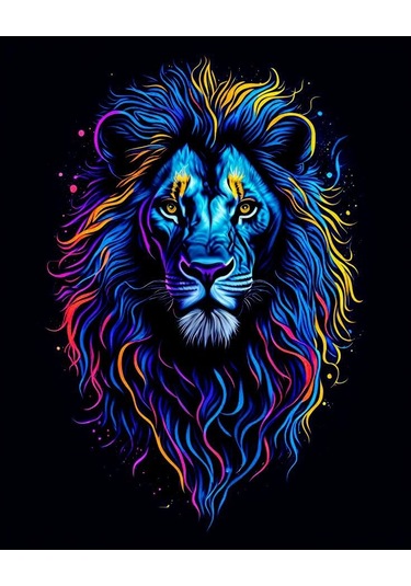 Neon Aslan Temalı Cam Tablo