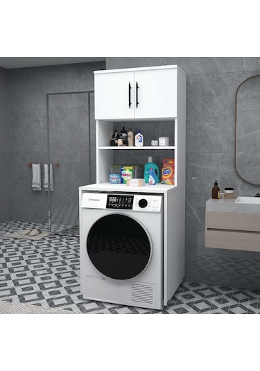 Reyo Home Enda Çamaşır Makinesi Dolabı 3 Raflı Banyo Dolabı Beyaz