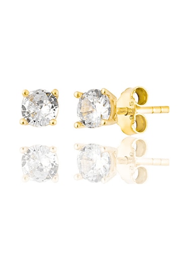 Zanaatsilver 925 Gümüş Pirlanta Montürlü 14k Altin Kaplama Tektaş Küpe 3 MM