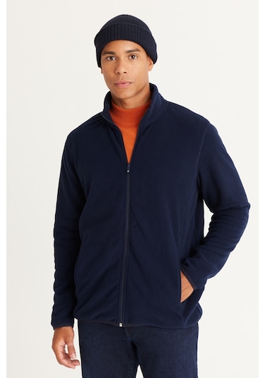 AC&Co / Altınyıldız Classics 4A5221100014LACXL Standart Fit Fermuarlı Bato Yaka Polar Erkek Ceket Lacivert
