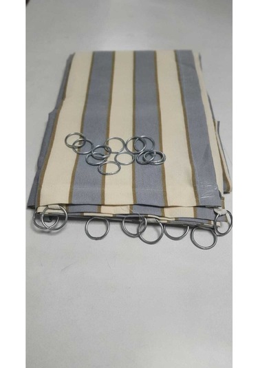 Devrim Olivya Tekstil Demir Halkalı Balkon Perdesi - 1. Sınıf Gabardin Kumaş, Gri-krem, Alt Ve Yan Bağcıklı Gri Krem