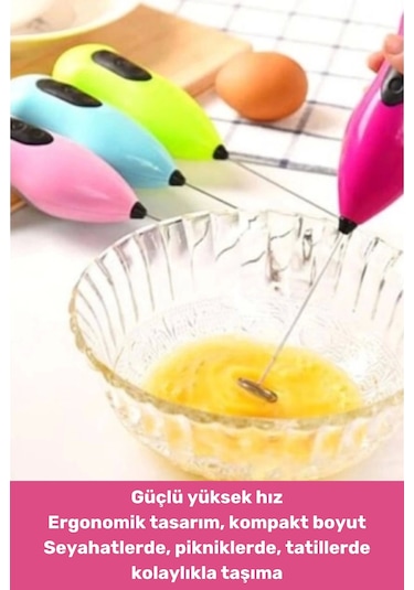 Premium Portatif Çelik Uçlu Kahve Sos Krema Mama Süt Köpürtücü Yumurta Çırpıcı Pilli Mini Mikser Çok Renkli