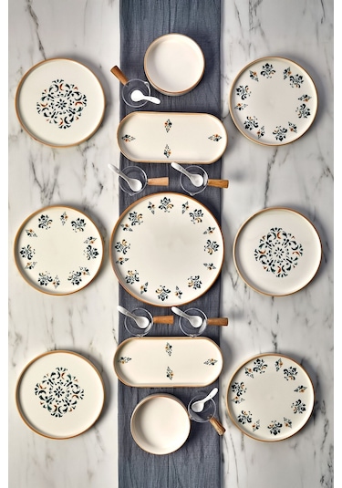 Kitchen Life 23 Parça 6 Kişilik D-Harma Stackable Kahvaltı Takımı -  Sosluklu ve Kaşıklı Kahvaltılık Sunum Seti Beyaz