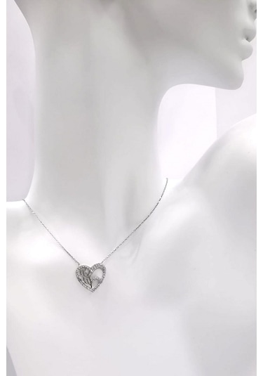 Omar Silver Kadın Kalp Model Zirkon Taşlı Gümüş Kolye Omr8671