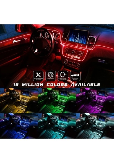 Xuweiwei Kablosuz Uygulama 6sı 1 Arada 8m Rgb Araba Led Şerit Işıkları Uzaktan Kumandalı 16 Milyon Renkli Müzik Senkronize Ortam Aydınlatma Kitleri