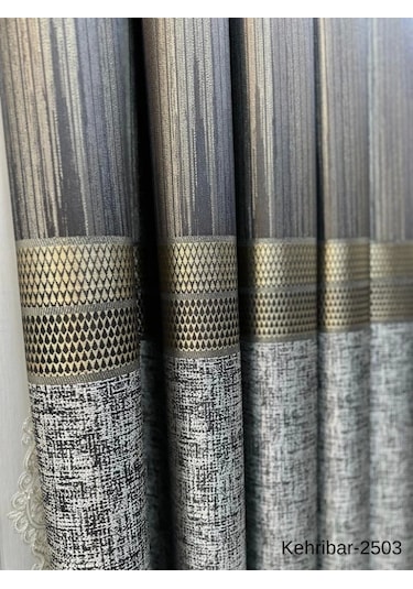 Nivemeshome Kehribar Ft614162 Toprak V-2503 Pano Fon Perde 1/3 Sık Pileli Perde Apm Toprak