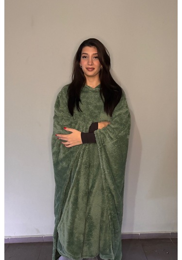 Giyilebilir Hoodie Battaniye Rahat Kalıp Tek Beden Çağla Yeşili