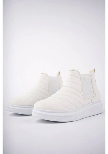 Slw205 Boston Bağcıksız Cilt Erkek Spor Bot Bt Beyaz Beyaz