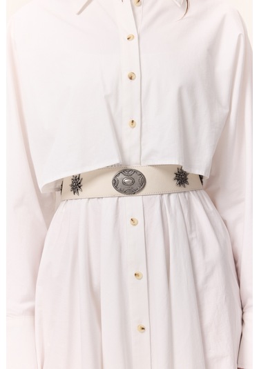 Desen Tokalı Korse Kemer Ekru Ss25kmr00006-02 Ekru