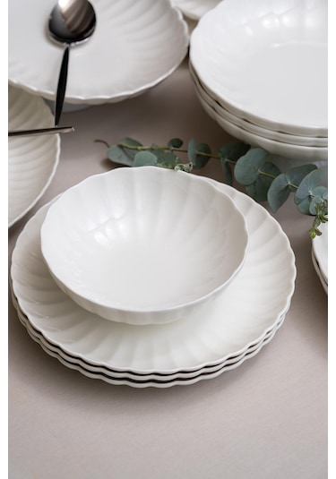 Kütahya Porselen Bone Luz Form 27 Parça 6 Kişilik Yemek Takımı Beyaz﻿﻿