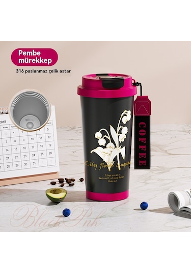 Suzuka Orkide Paslanmaz Çelik Kahve Fincanı 316 Yük Çift İçme Termos Bardak Yüksek Değerli Su Bardağı Zambak Orkide Kahve Fincanı-böğürtlen 316