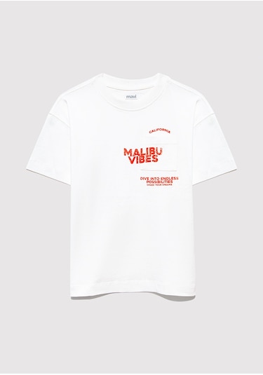 Mavi - Baskılı Beyaz Tişört 6610327-70057 Ekru