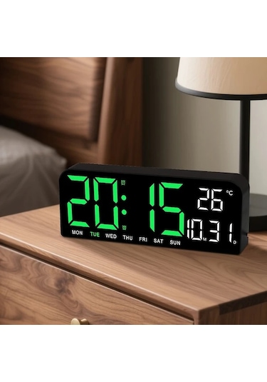 Willowhaven Beyaz Yeşil Ekranlı 10 İnç Büyük Dijital Saat Alarmlı Termometreli Dekoratif