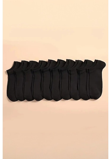 Hitit Sock Erkek 10 Çift Premium Kalite Pamuklu Düz Patik Siyah Siyah
