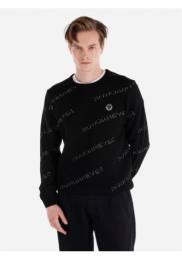 Colins Regular Fit Bisiklet Yaka Baskılı Siyah Erkek Kazak Cl1066270 Siyah