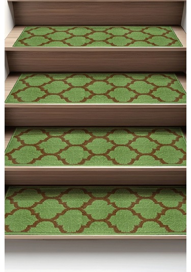 Dikdörtgen Dokuma Merdiven Halısı Kendinden Yapışkanlı Yeşil Kahve