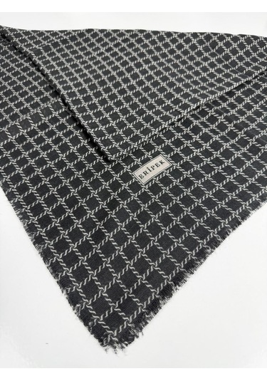 Eripek Desenli Flamalı Keten Eşarp- 06112 Syah-taş