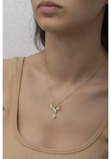 Nereze 925 Ayar Gümüş Manolya Çiçeği Detaylı Zümrüdü Anka Kuşu Kolye