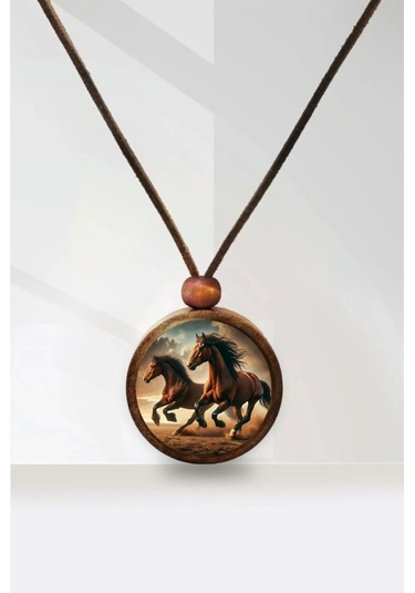 Koşan Atlar Ahşap Kolye Çok renkli