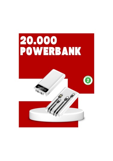 20.000mah Pd Powerbank Led Işık Lcd Ekran Dahili Kablo Çoklu Giriş Çok Renkli