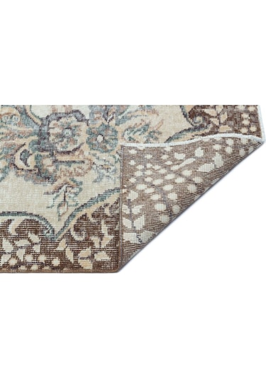 Kahve Rengili Krem Modern Vintage El Dokuma Halı 166x293