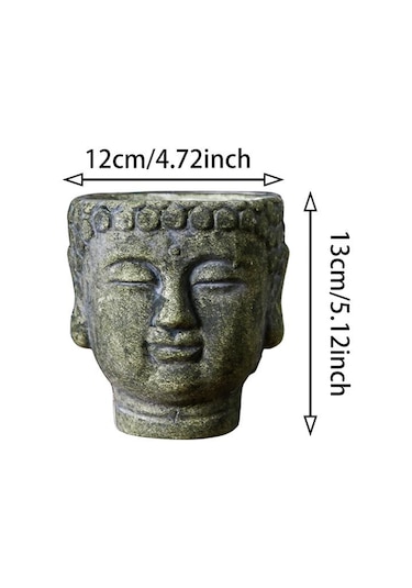 Suntek Çimento Buda Head Pot Statue Bonsai Çiçek Vazo Yeşil