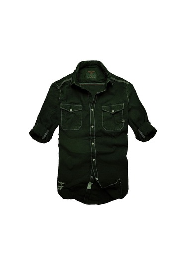 Slim Fit Likralı Esnek Kumaş Çift Cep Kot Gömlek--haki Siyah-- Renkli