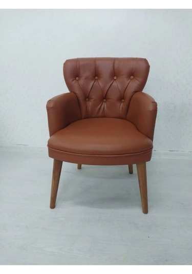 Garden House Tekli Taba Tarçın Renk Deri Ahşap Ayaklı Ofis Koltuğu Büro Bekleme Koltuğu Sandalye Berjer Taba