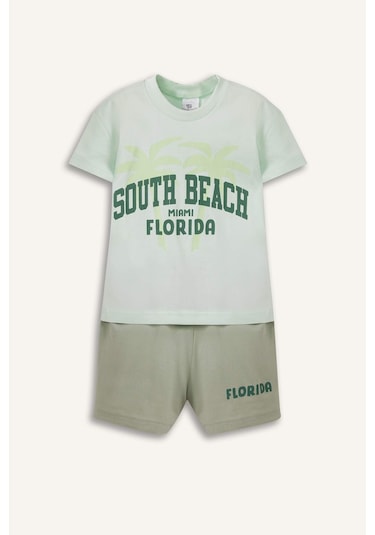 DeFacto Erkek Bebek 2'li Takım Baskılı Kısa Kollu Tişört Beli Lastikli Şort E2801A525SMTR345