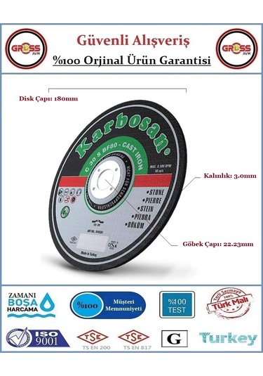 Karbosan Mermer Kesme Disk Taşı - 180mm