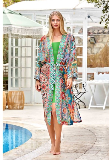 Mayo Üzerine Tek Pareo Kaftan Akden 6128 Turkuaz Turkuaz