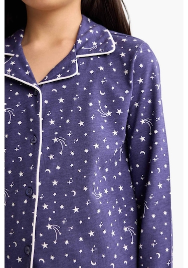 Defacto Kız Çocuk Pijama Takımı Relax Fit Desenli Uzun Kollu Üst Uzun Alt F7285a825aupr160 Mor