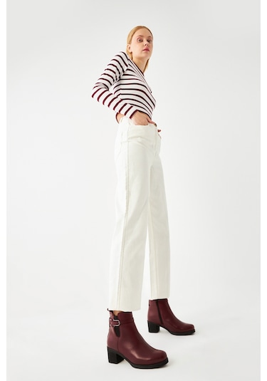 Gönderi R Bordo Antik Fermuarlı Kalın Topuklu Hakiki Deri Bot Bordo