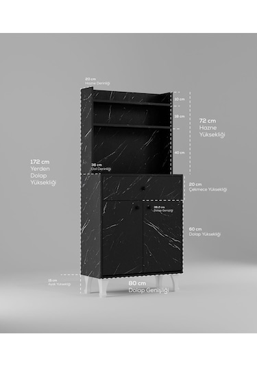 Dekorfim Çok Amaçlı Airfry Dolabı Kahve Köşesi Siyah