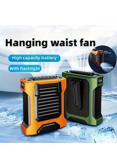 Xuweiwei Taşınabilir Bel Fanı 8000 Mah Büyük Kapasite Yeşil 4 Hız Seçeneği Boyun Ve Bel Kayışlı Şarjlı Masa Fanı Ev Ofis İçin