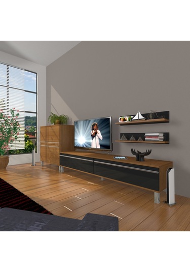 Decoraktiv Eko On Mdf Std Krom Ayaklı Tv Ünitesi Tv Sehpası Ceviz - Siyah