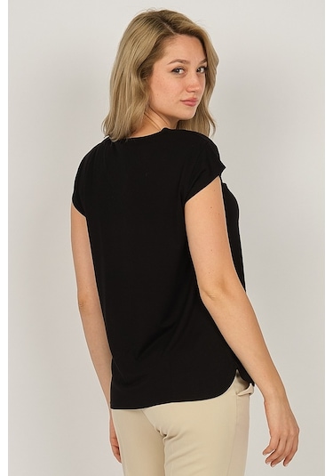 Sistas Kadın İşlemeli V Yaka Bluz 6690122 Siyah-Siyah