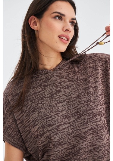 Peraluna Kaıra Blouse & Shorts Kapüşonlu Yazlık Kadın Triko Şort Kahve Kahverengi