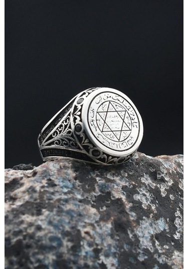 Doğal Oniks Taşlı Tesbih Ve 925 Ayar Gümüş Yüzük Hz. Süleyman Mührü Mikro Taş Süslemeli 901942 Gümüş