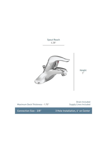 Moen L4625 Chateau Tek Kolu Düşük Ark Banyo Bataryası, Krom, 0.37 Diğer