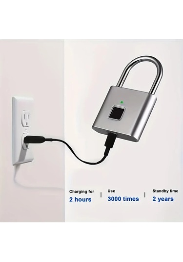 Meridiangoods Siyah Tip-c Parmak İzi Kilidi 20 Parmak İzi Kaydı Çinko Alaşım