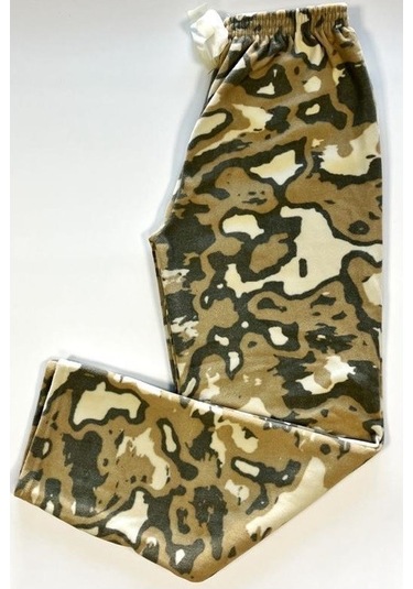 Kadın Desenli Yumuşak Polar Kışlık Pijama Eşofman Tek Alt Haki