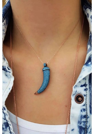 Nano Turkuaz Taşlı 3 Boyutlu Gümüş Diş Kolye