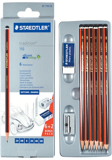 Staedtler 6'Lı Tradition Silgi Ve Kalemtıraşlı Kalem Seti 61110C6