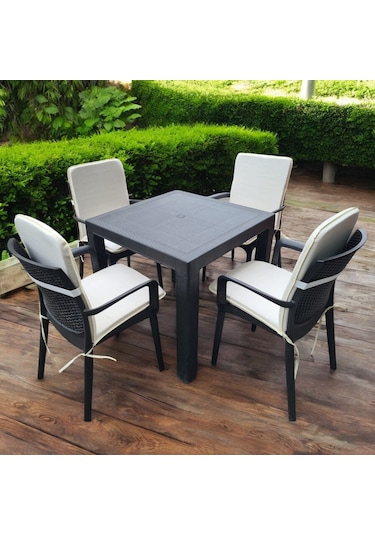 Lüks Arkalıklı Sandalye Minderi 4lü 4cm Süngerli Krem