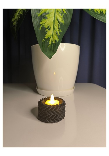 Örgülü Halat Tarzı Tealight Mumluk Siyah