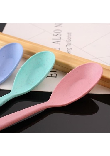 Mavi Çorba Kaşığı Çevre Dostu Uzun Saplı Plastik Mikrodalga Bulaşık Makinesinde Yıkanabilir Lapa Kaşığı Çocuk Sofra